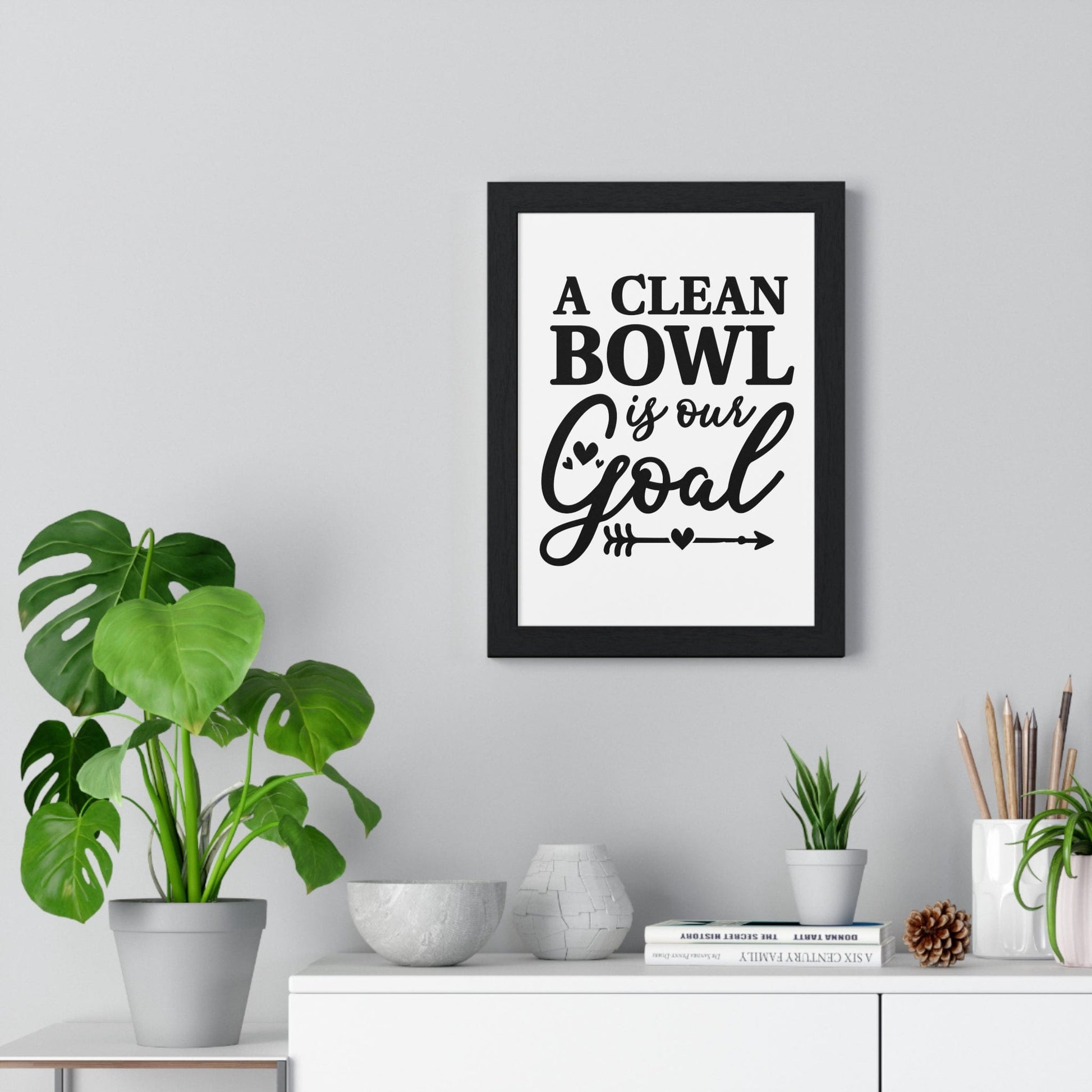 Framed Funny Bathroom - A Clean Bowl Is Our Goal Print print