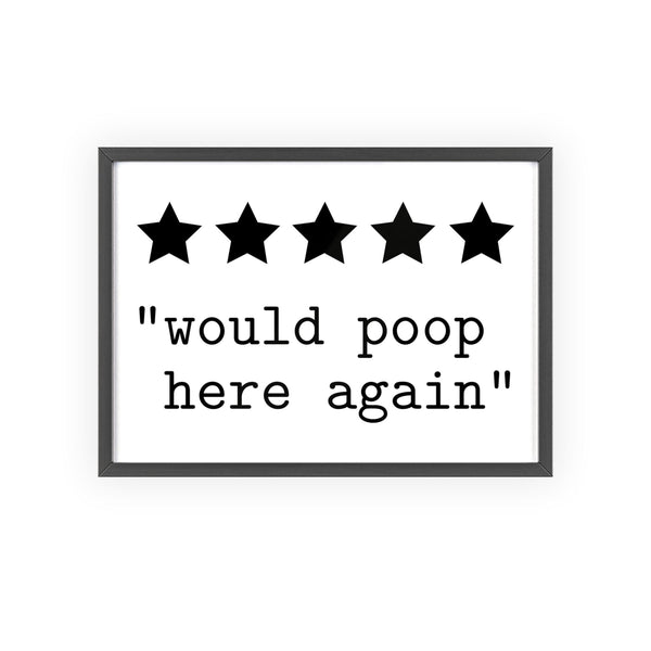 Funny Would Poop Here Again bathroom poster framed wall art
