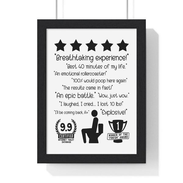 Funny bathroom reviews toilet poster framed wall art with fake 5-star reviews