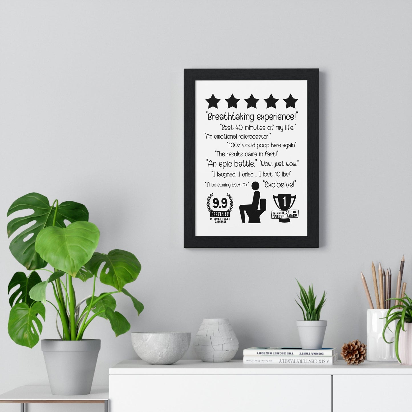 Framed Funny Bathroom Reviews Toilet print