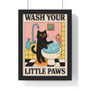Framed Funny Cat Bathroom Print - Wash Your Little Paws print