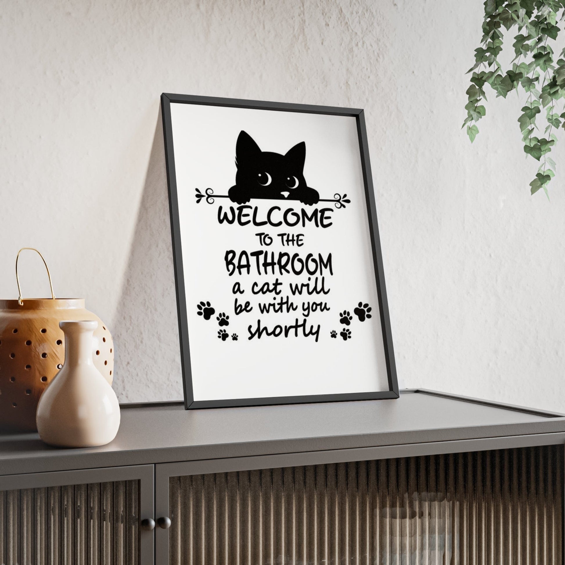 Framed Funny Cat Bathroom Print - Welcome to the Bathroom print