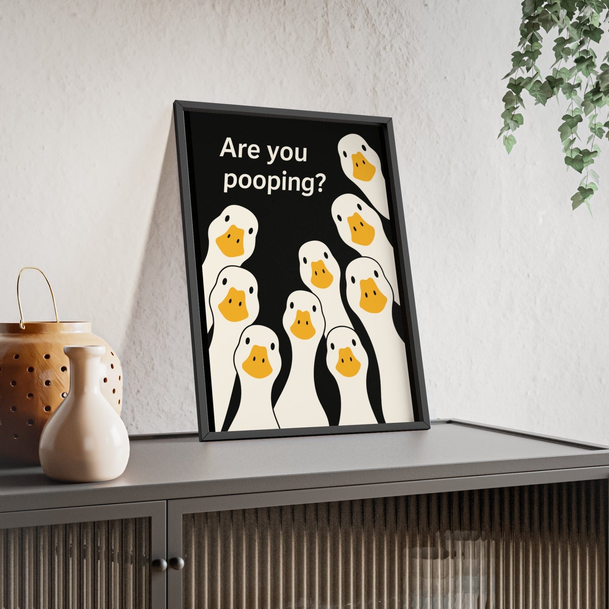 Framed Funny Duck - Cheeky Bathroom With Bold Toilet Humour Print print