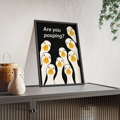 Framed Funny Duck - Cheeky Bathroom With Bold Toilet Humour Print print