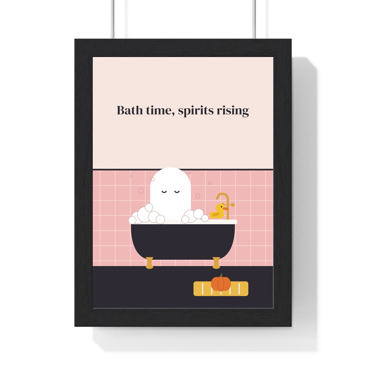 Funny Ghost Bathroom Print - framed pink tiled bathroom ghost print with a clawfoot bath
