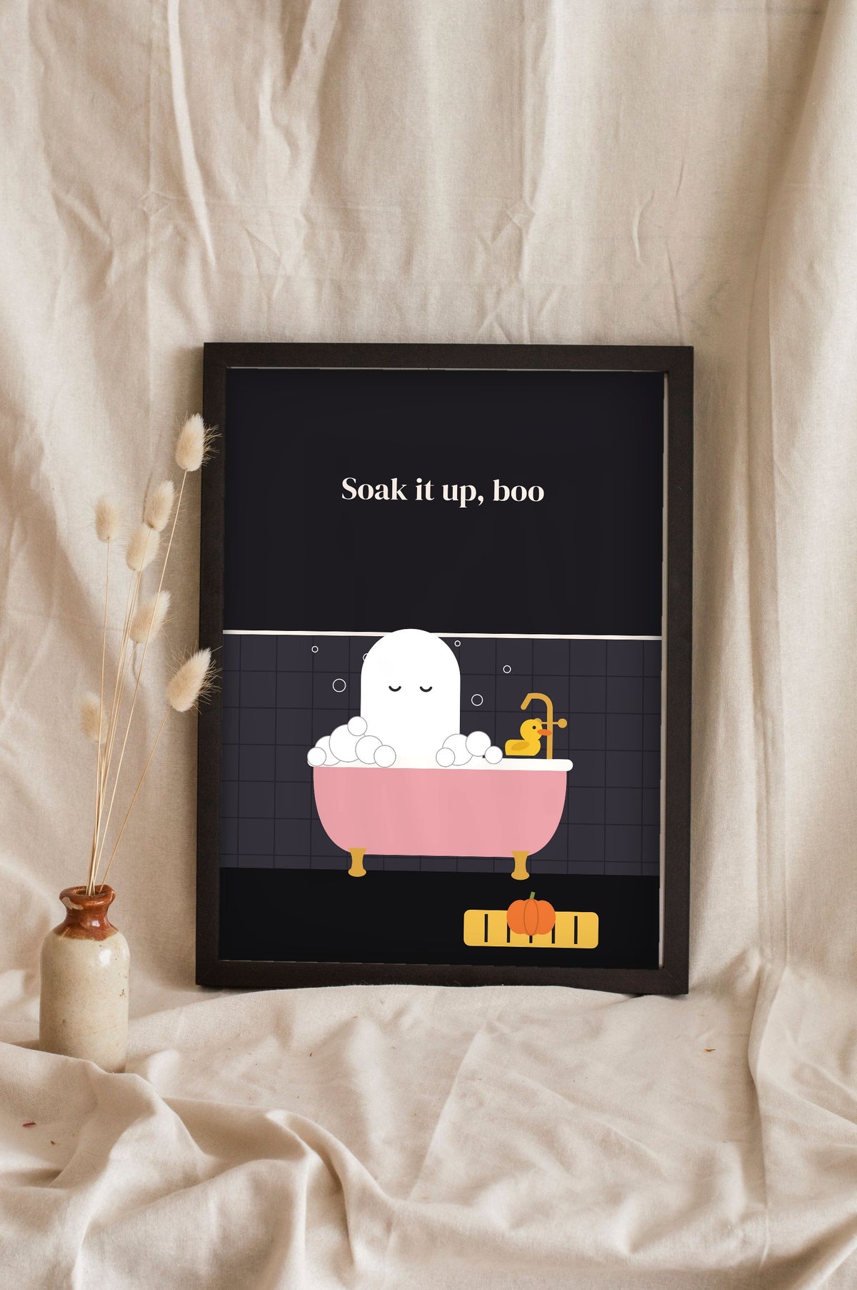 Funny Ghost Bathroom Print - black tiled version