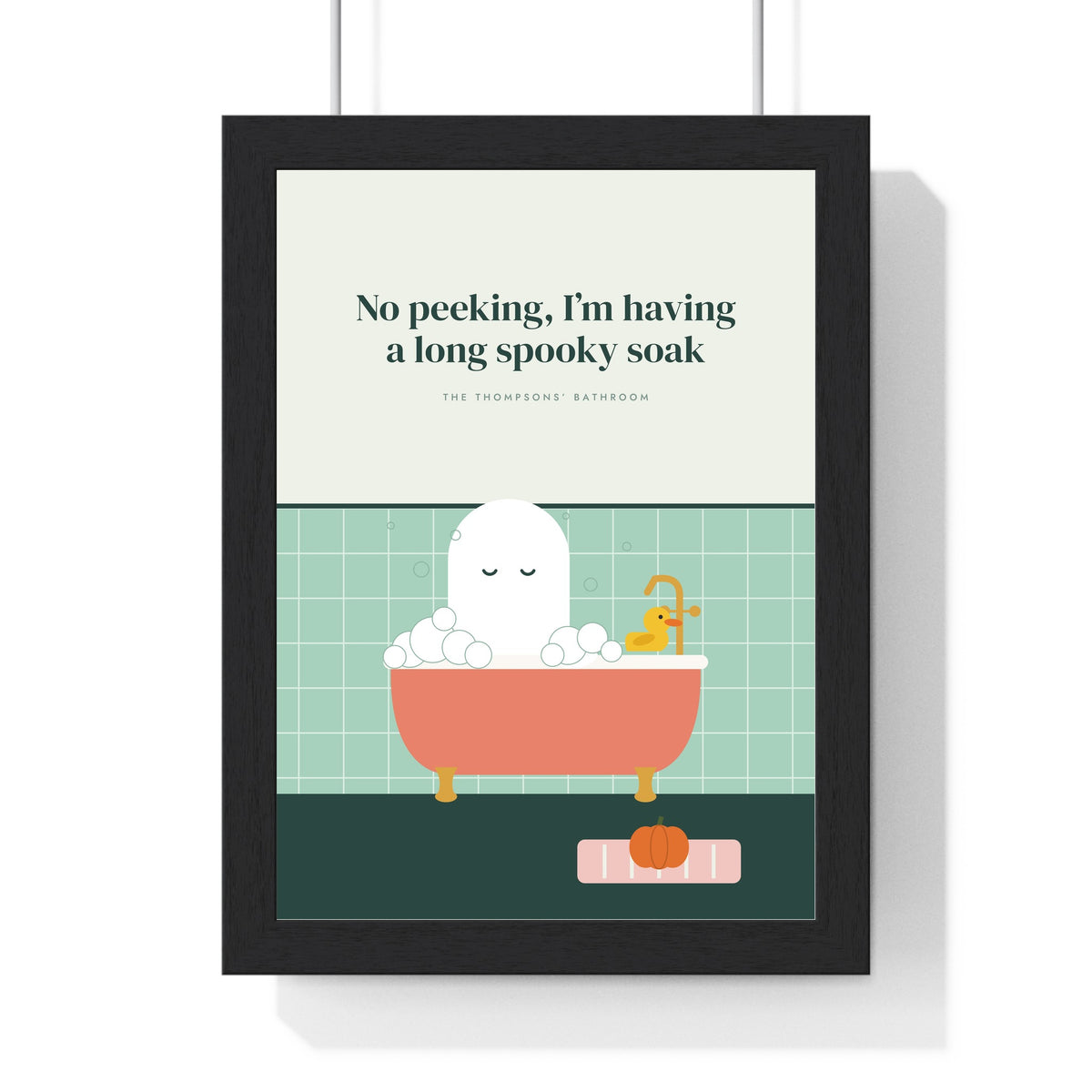 Funny Ghost Bathroom Print - mint tiled version with a long line