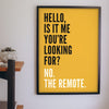 Funny Hello lyric print framed on a wall