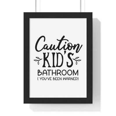 Framed Funny Kids Bathroom Print - Caution Sign for Guest Toilets print