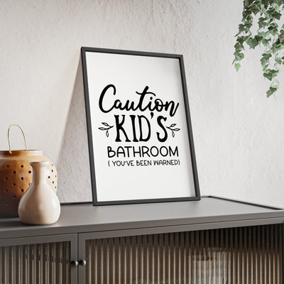 Framed Funny Kids Bathroom Print - Caution Sign for Guest Toilets print