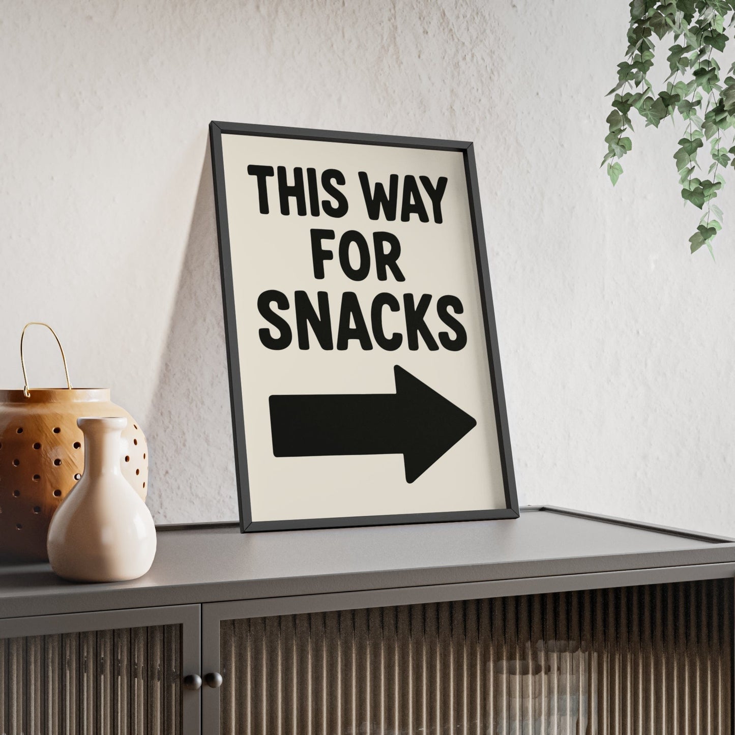 Framed Funny Kitchen - This Way For Snacks Arrow Print - Bold print