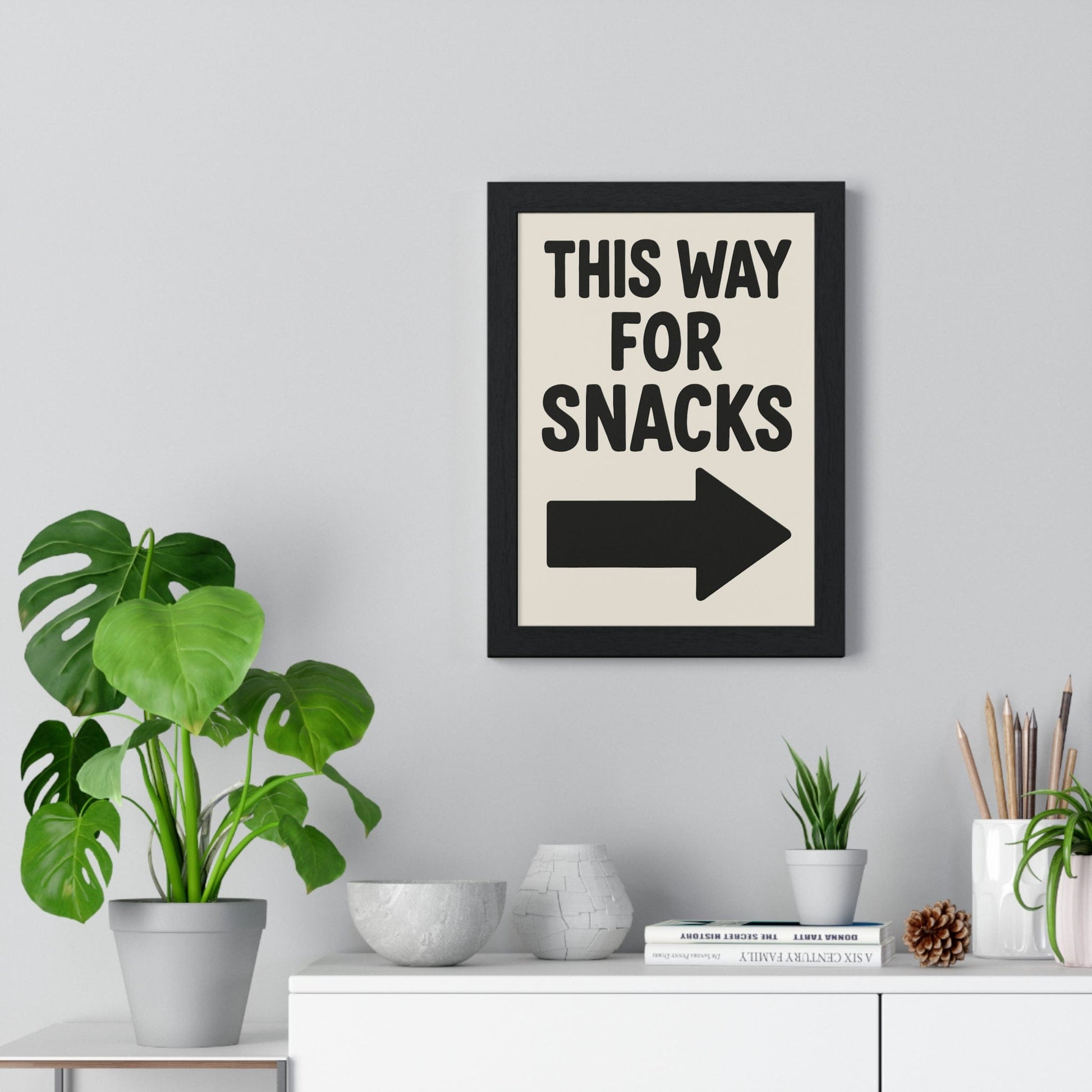Framed Funny Kitchen - This Way For Snacks Arrow Print - Bold print