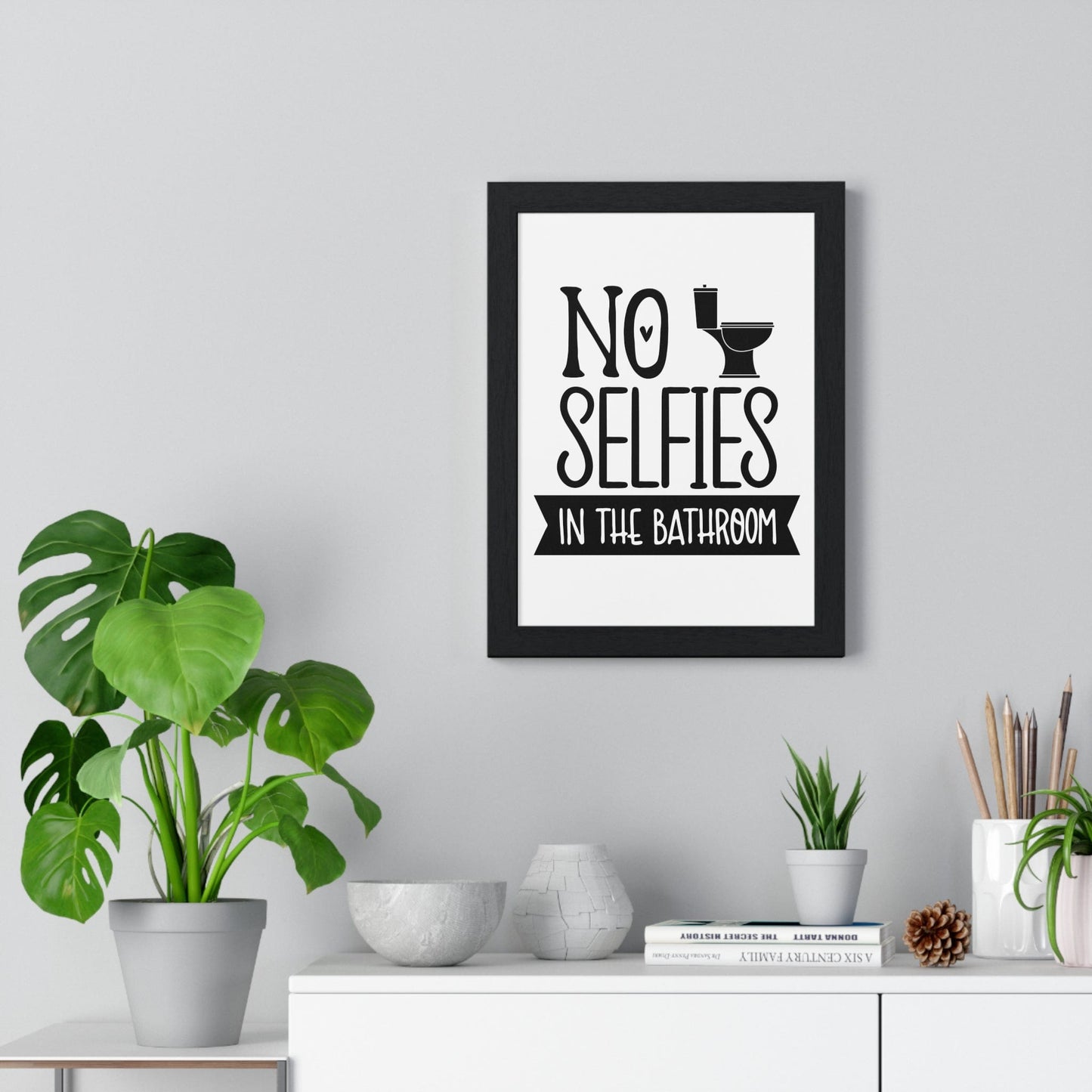 Framed Funny No Selfies Bathroom Wall Print Bold Toilet Humour print