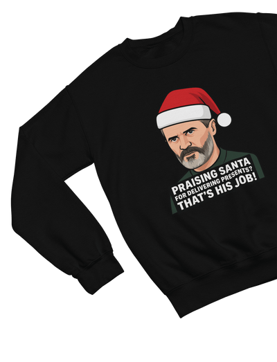 Red t-shirt with Roy Keane Christmas Sweatshirt & Santa Parody Jumper