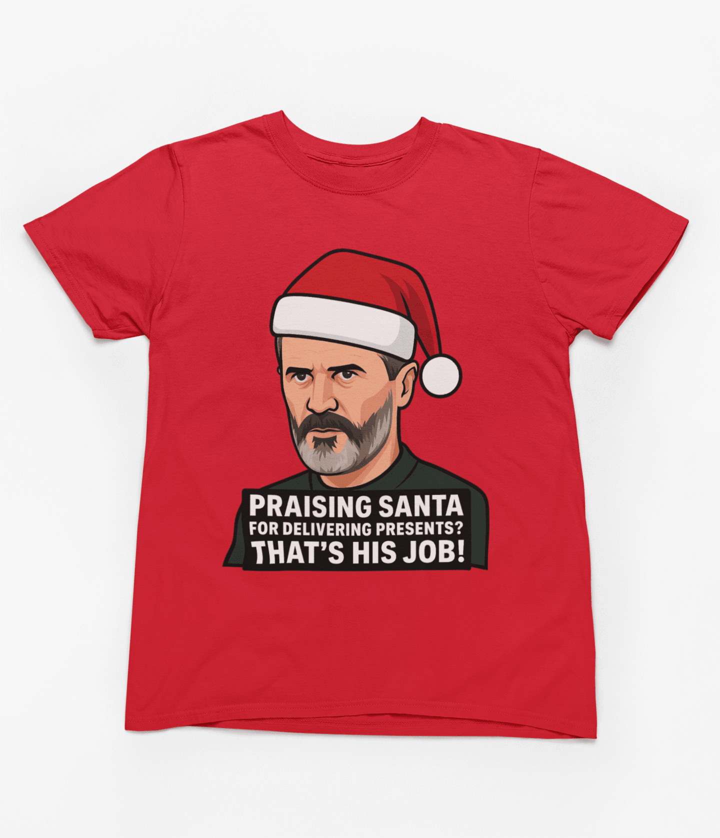 Funny Roy Keane Christmas Sweatshirt & T-Shirt | Santa Parody Jumper - Poster Kingz - T-Shirt - S - Red