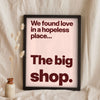 Funny We Found Love lyric print in a black frame propped up on linen