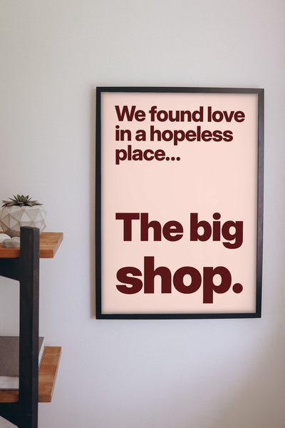 Funny We Found Love lyric print framed on a wall