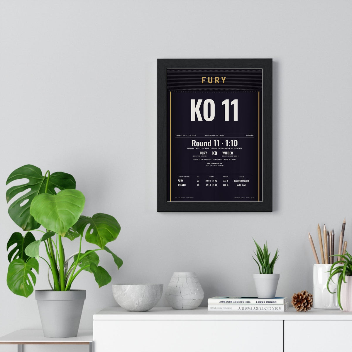 Fury v Wilder 3 2021 Boxing Poster print framed on a living room wall