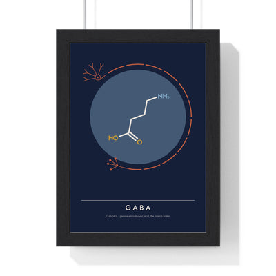 GABA Molecule print framed in a black frame, ready to hang