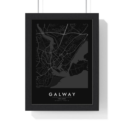 Galway street map poster in black, minimal city map print framed in a black frame