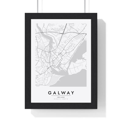 Galway street map poster in white, minimal city map print framed in a black frame