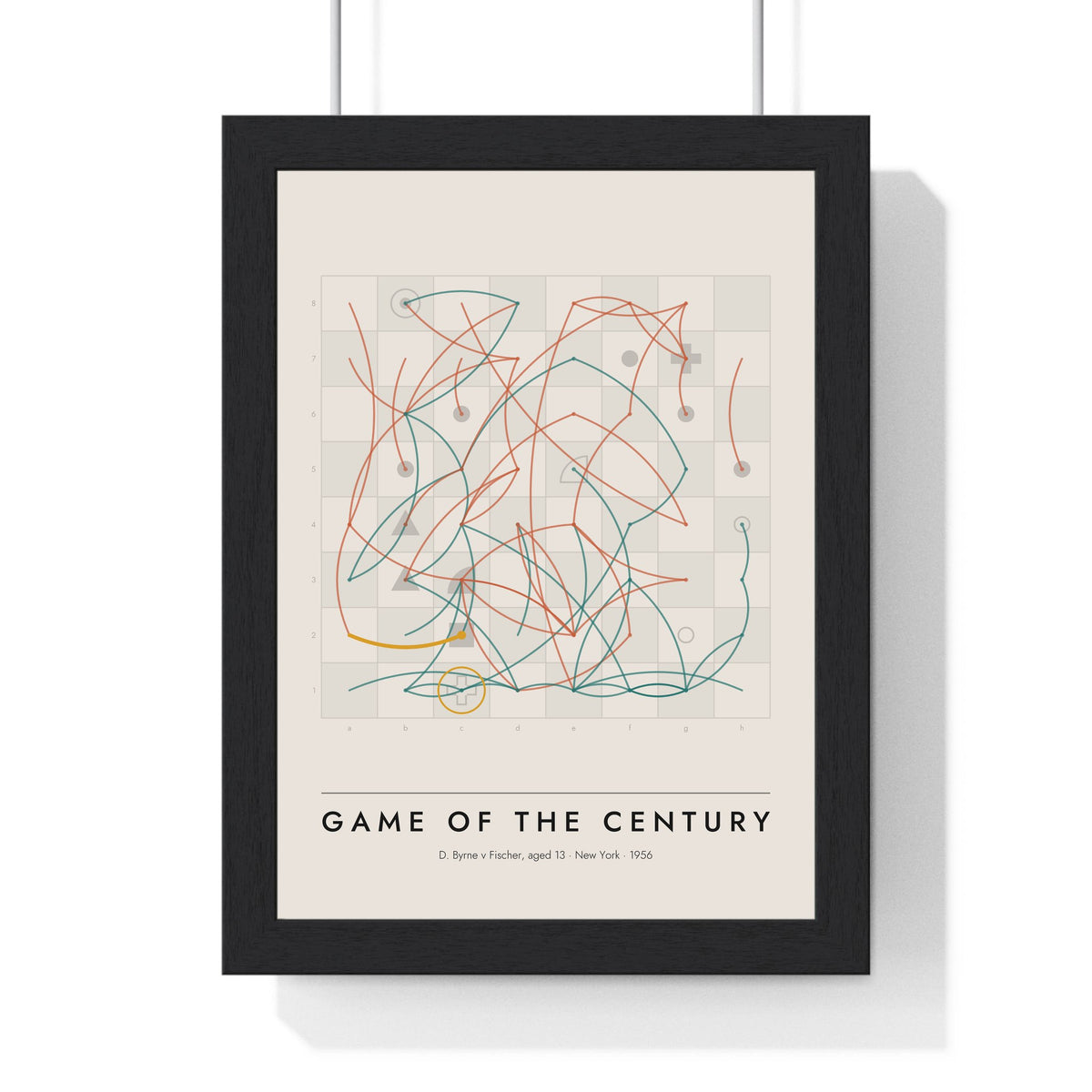 Game of the Century Chess print framed in a black frame, ready to hang