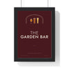 The Garden Bar Sign Print framed in a black frame, ready to hang