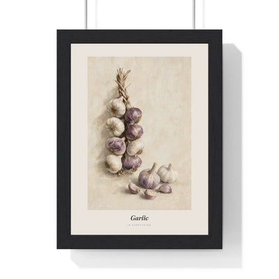 Garlic Print framed in a black frame, ready to hang