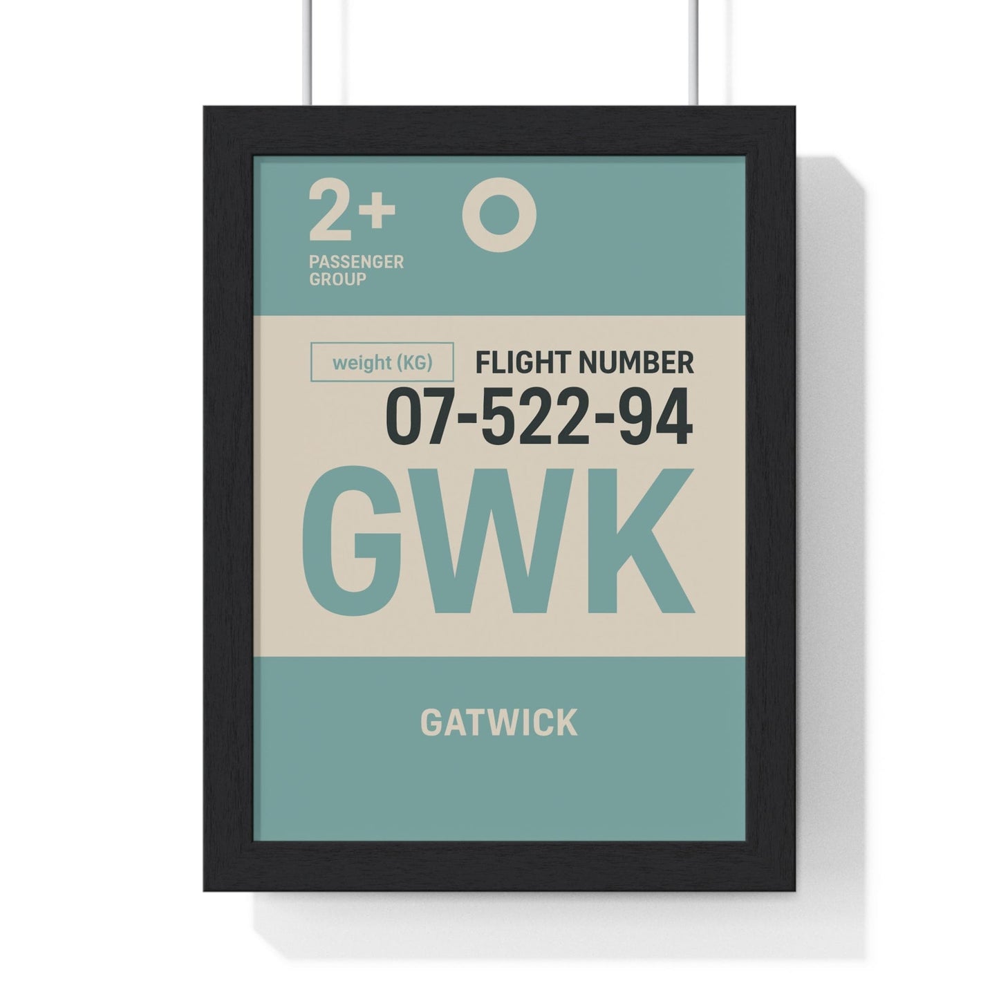 Framed Gatwick boarding pass travel poster