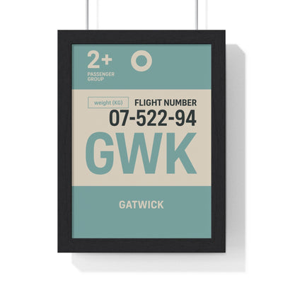 Framed Gatwick boarding pass travel poster
