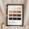 Geordie Brew Colour Chart in a black frame propped up on linen
