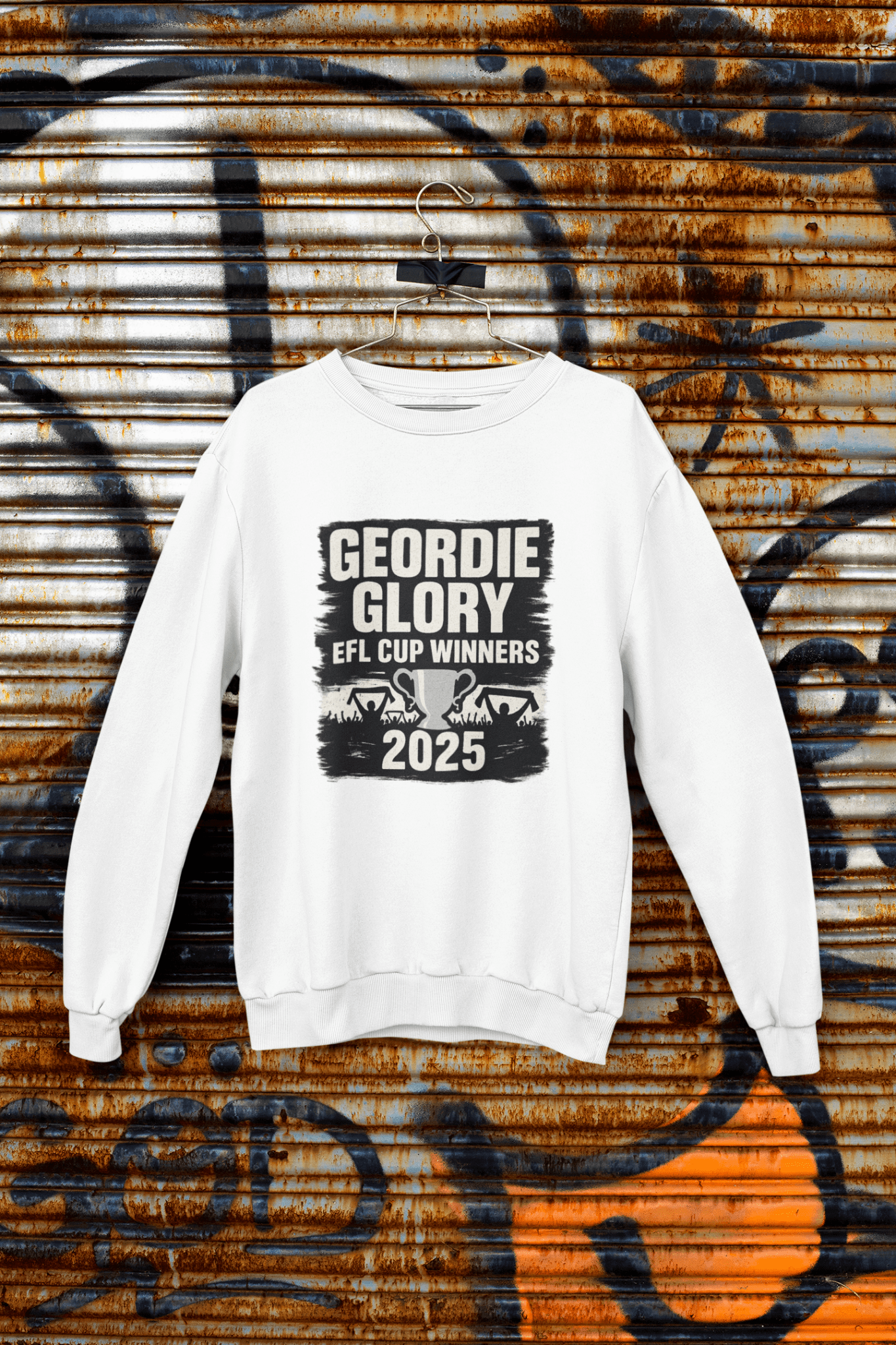 Black t-shirt with Geordie Glory EFL Cup Winners 2025 - Newcastle Fan & Sweatshirt