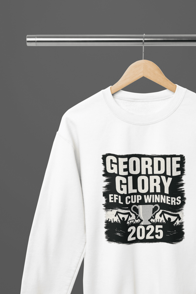 Black t-shirt with Geordie Glory EFL Cup Winners 2025 - Newcastle Fan & Sweatshirt