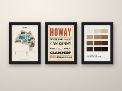 Geordie Sayings Set of 3 Prints framed side by side on a wall