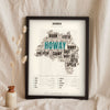 Geordie Sayings Print in a black frame propped up on linen