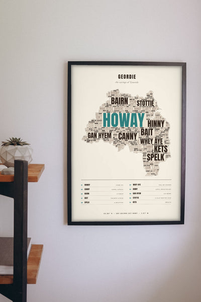 Geordie Sayings Print framed on a wall