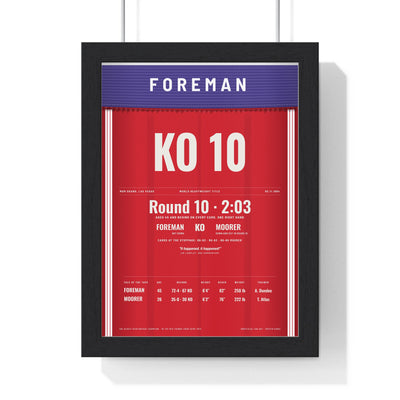Foreman v Moorer 1994 Boxing Poster framed in a black frame, ready to hang