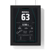 George Russell 2026 Azerbaijan Grand Prix Win Poster - 63 Race Suit Print framed in a black frame, ready to hang