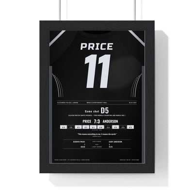 Gerwyn Price World Darts Final 2021 Darts Poster - World No.1 v Anderson Shirt Print framed in a black frame, ready to hang