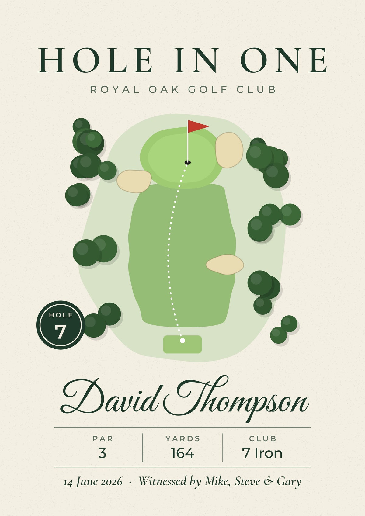 Personalised Hole in One Golf Print - design detail