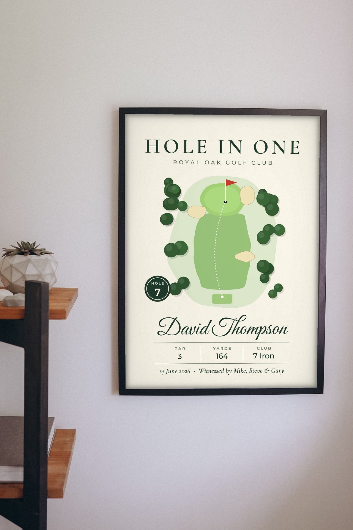 Personalised Hole in One Golf Print - Lifestyle - hanging on a living room wall