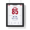 New York Giants Super Bowl XLII Poster - David Tyree 85 Helmet Catch Jersey Print framed in a black frame, ready to hang