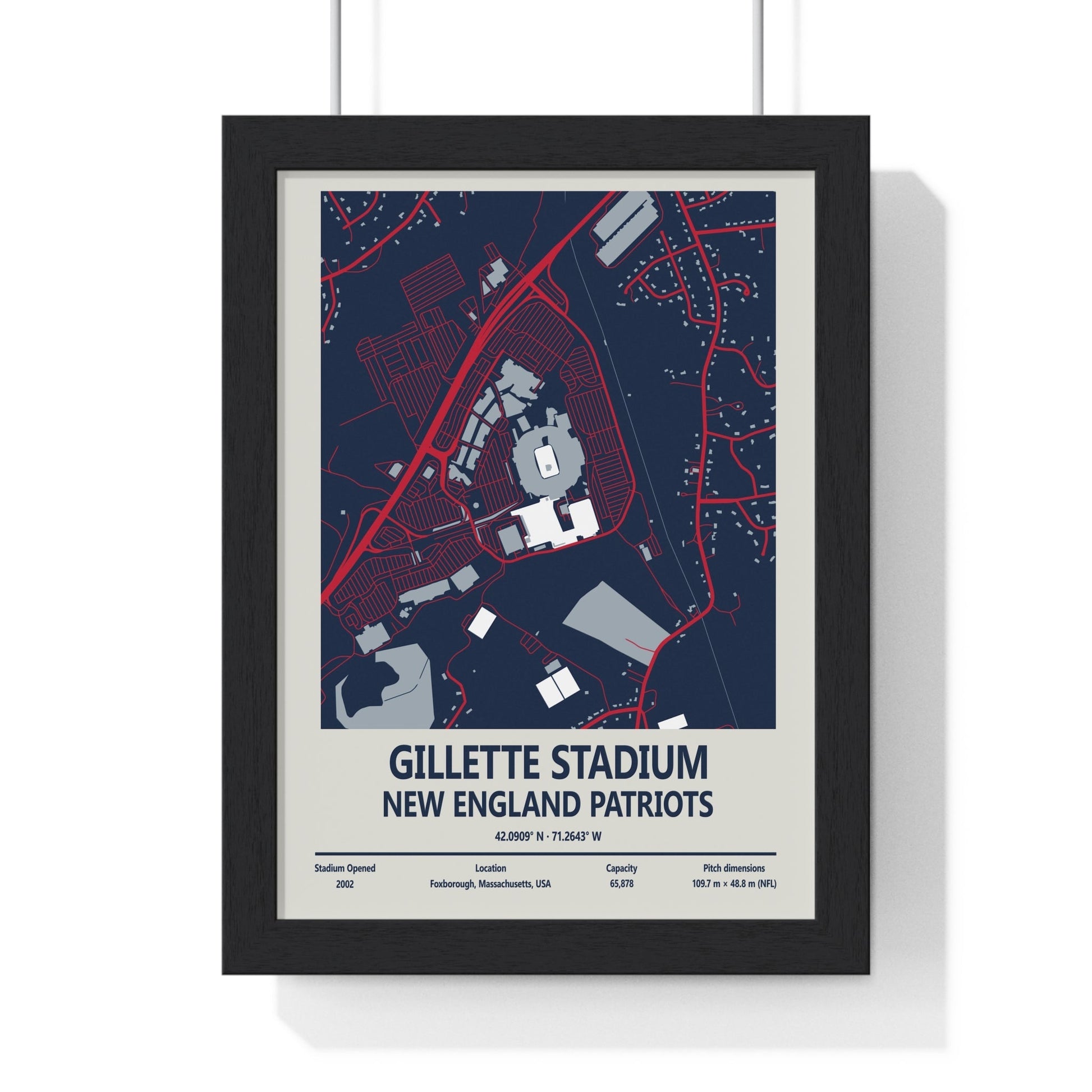 Framed Gillette Stadium New England Patriots Stadium map poster