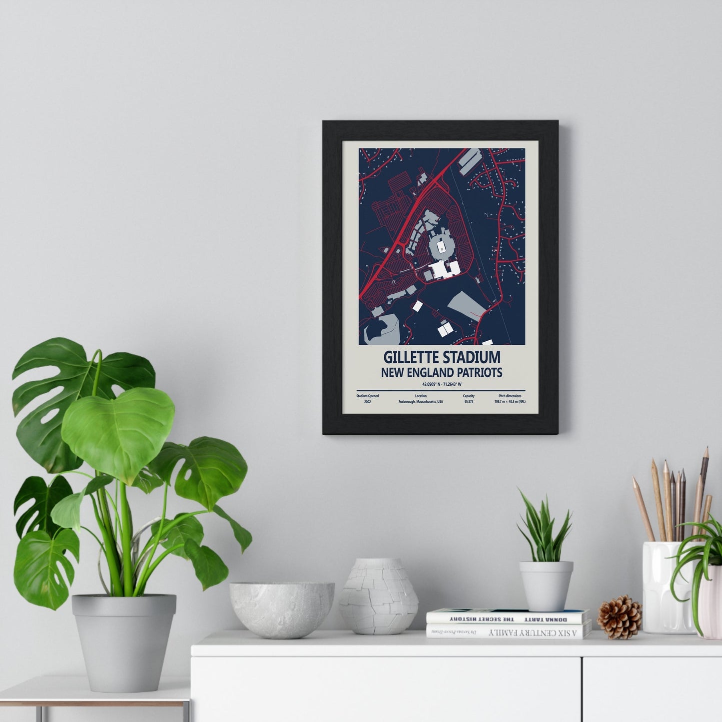 Framed Gillette Stadium New England Patriots Stadium map print