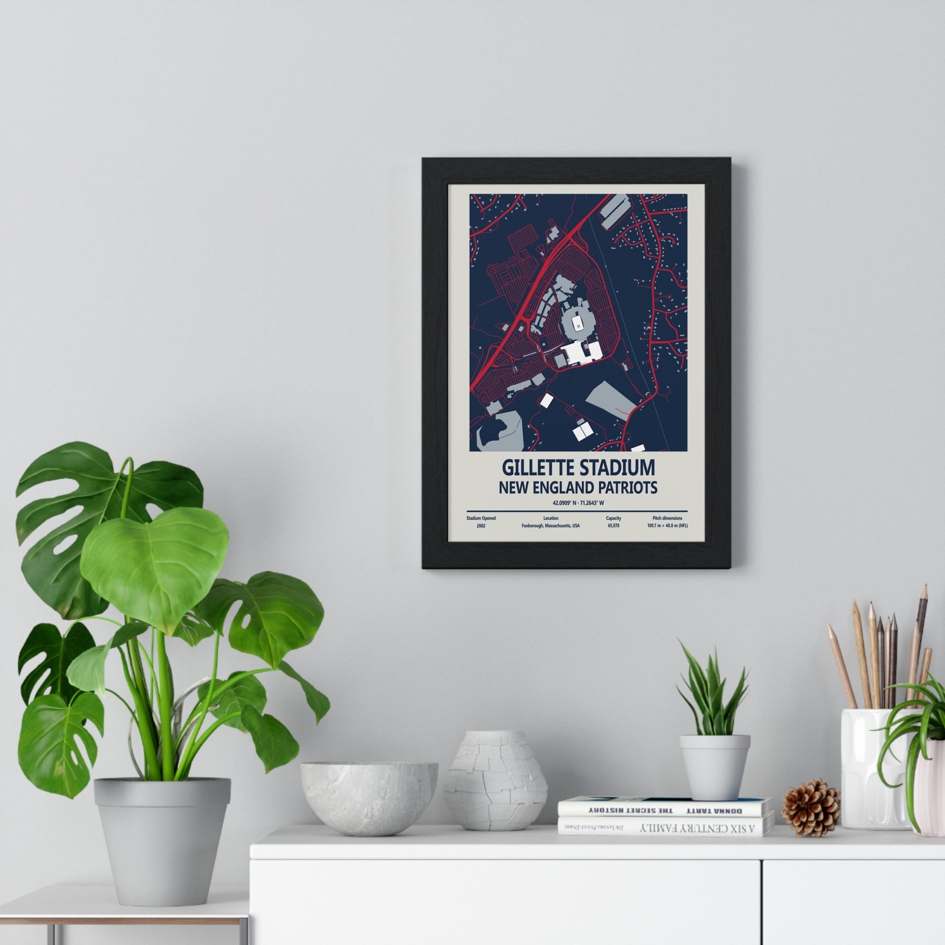 Framed Gillette Stadium New England Patriots Stadium map print