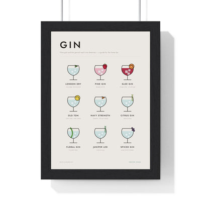 Gin & Garnish print framed in a black frame, ready to hang