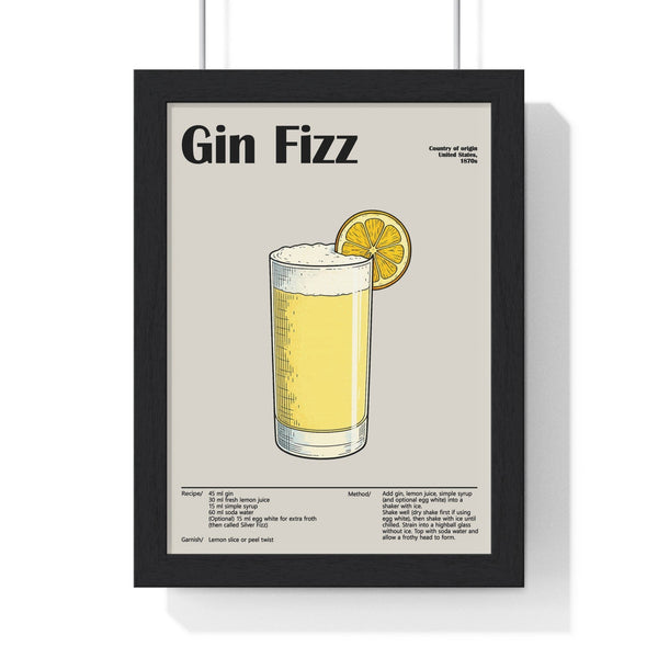 Gin Fizz cocktail poster framed – bright classic drink kitchen bar wall art