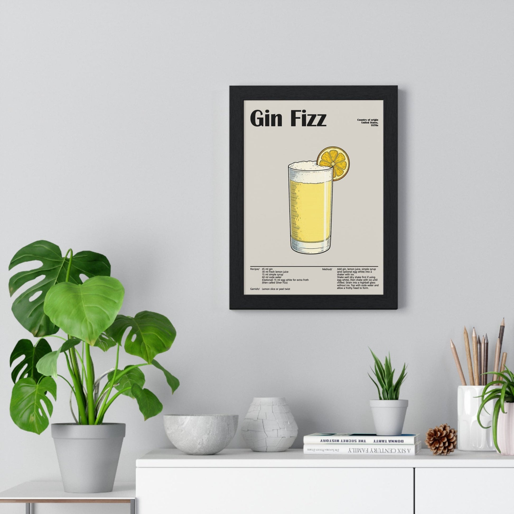 Framed Gin Fizz Cocktail - Bright Classic Drink - print