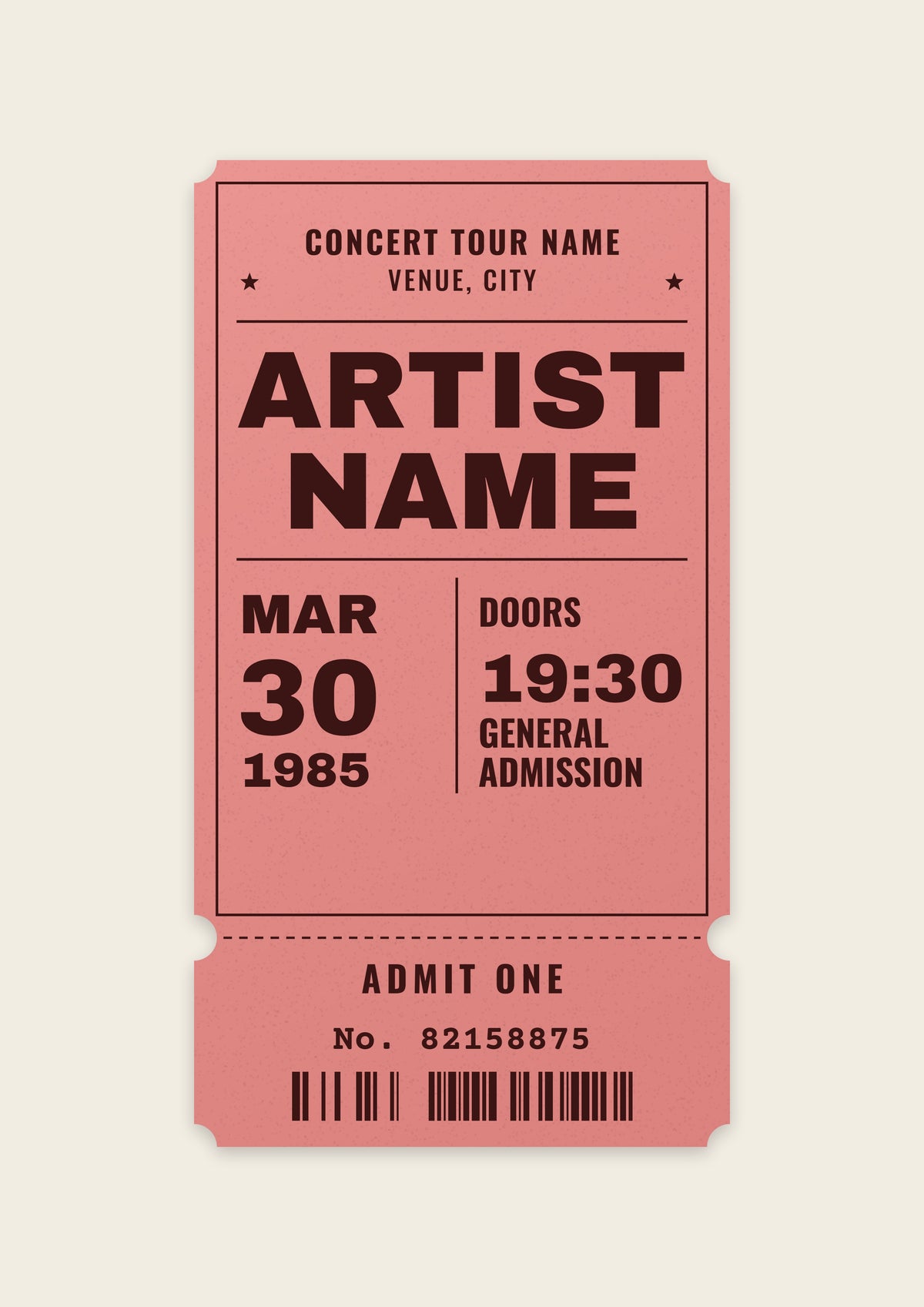 Personalised Concert Ticket Print - design detail