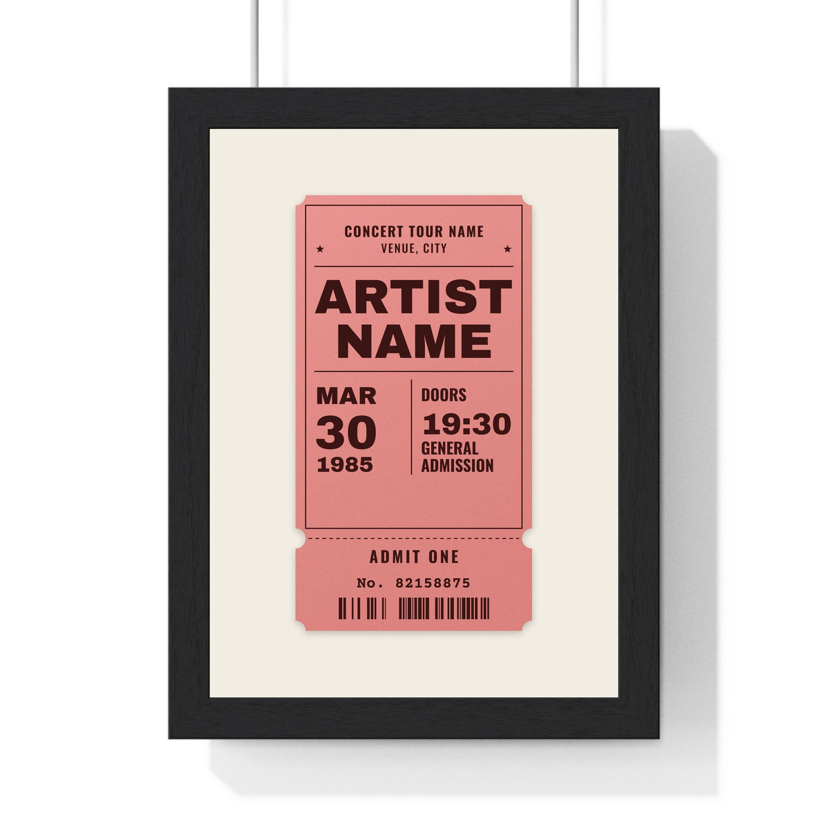 Personalised Concert Ticket Print - framed print